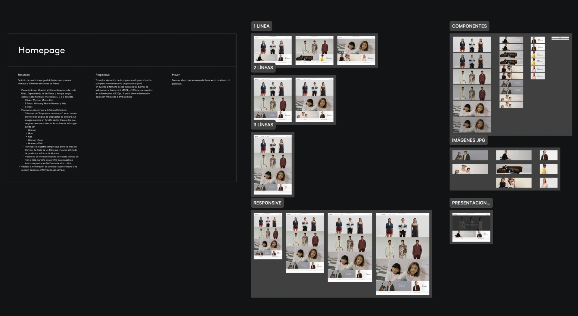 Documentación completa de la homepage: variantes, componentes y responsive